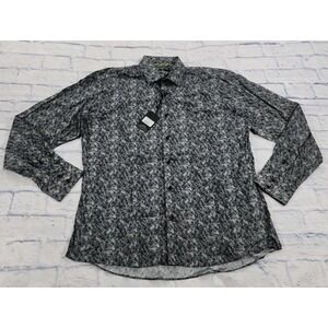 Masutto MENS XL Black White Geometric Long Sleeve Button Up Shirt